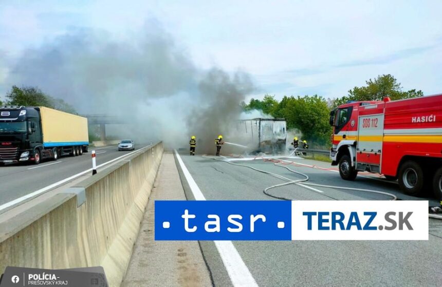 POZAR KAMIONA Dialnica D1 v smere z Kosic do Presova je uzavreta